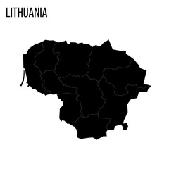 Lithuania political map of administrative divisions - counties. Blank black map and country name title.