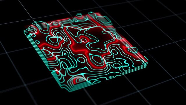 Topographic seismic map scannig 4k footage. Earthquake activity analyzing digital display red danger areas