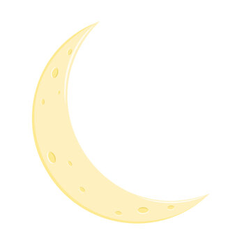 Crescent moon in cartoon style isolated on white background. Nighttime symbol. Vector illustration. 