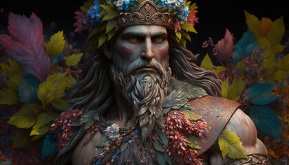 Freyr the god of male virility and good weather  - Flowers - German gods - Mythologies - Generative AI