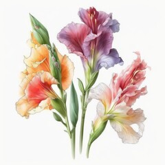 Obraz premium About Watercolor Gladiolus Flower Floral Clipart, Isolated on White Background.