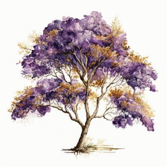 About Watercolor  Jacaranda Flower Floral Clipart, Isolated on White Background.