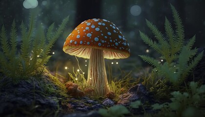 Fototapeta na wymiar Magic mushroom in the forest. Generative AI