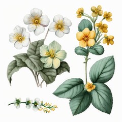 About Watercolor Primrose Top 100 Flower Floral Clipart, Isolated on White Background.