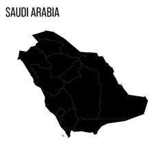 Saudi Arabia political map of administrative divisions - provinces or regions. Blank black map and country name title.
