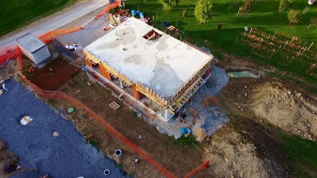 Residential home construction site aerial view stock video