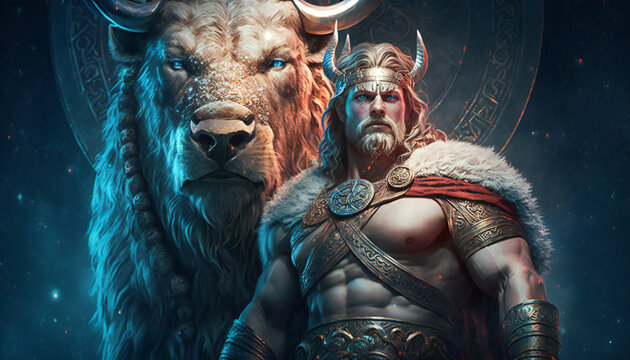Freyr the god of male virility and good weather  - German gods - Mythologies - Generative AI