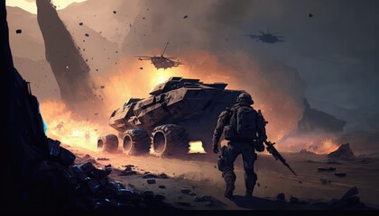 cruel war scenes, digital painting, Powerful Images of Conflict and Chaos (ai generated)