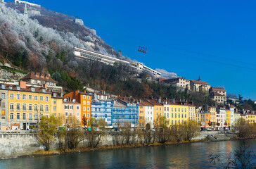Picture of view of French Alps and Grenoble cable car in autumn, France