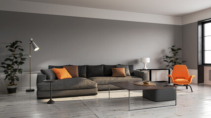 Illustration 3D rendering large luxury modern bright interiors Living room mockup computer digitally generated image