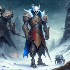 Obraz premium Skeleton Ice King - Creature - Magical - Powerful - Fantasy - Stylized - Game Character - Demon Hero – Warrior 