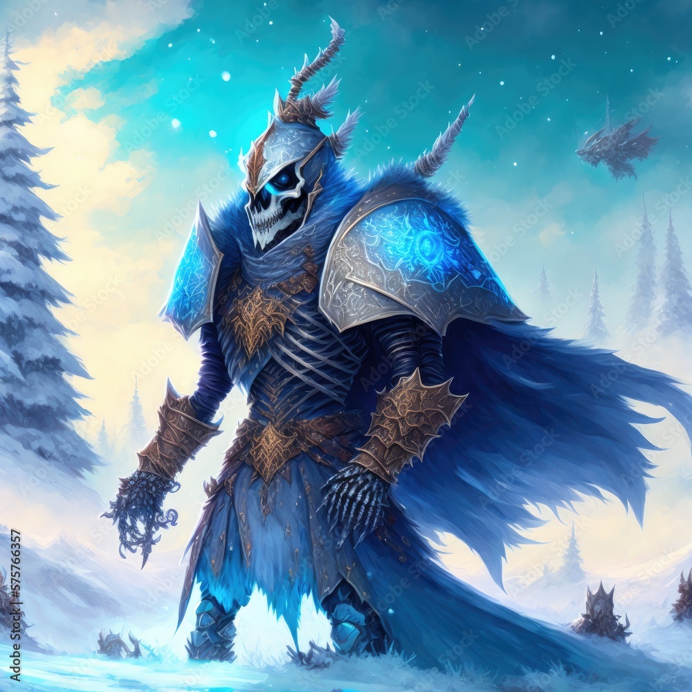 Wall mural skeleton ice king - creature - magical - powerful - fantasy - stylized - game character - demon hero