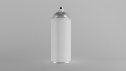 Aerosol bottle spray with paint and white label isolated on white background. Minimal concept. 3D render