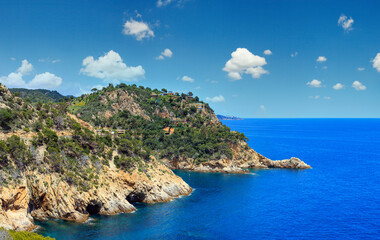 Summer sea rocky coast landscape, Giverola, Costa Brava, Spain. View from above.