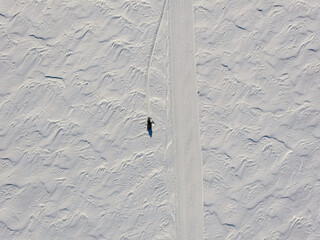 Aerial view of snowmobile trail