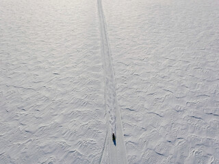 Aerial view of snowmobile trail