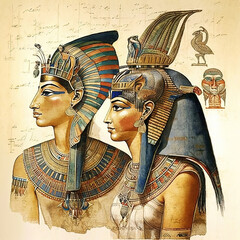 Watercolor Painting of Egyptian Papyrus Style .AI generated Illustration. - 575767140
