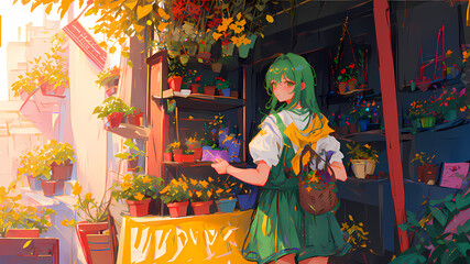 Fototapeta premium Una Niña Haciendo Jardinería en su Invernadero, IA Generativa