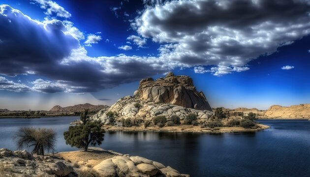 Amazing Aswan landscape on the way to The Great Sphinx and Pyramids of Egypt