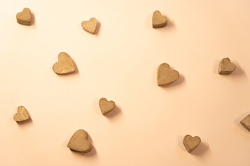many stone hearts on vinyl background,hand made,top view