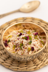 Kesariya Thandai Powder Or Kesaria Sardai Masala Made From Mix Of Spices Viz. Cardamom, Saffron, Badaam, Dried Rose, Almonds, Khus Khus, Poppy Seeds, Fennel Seeds, Khas Khas, Dry Fruits And Kesar