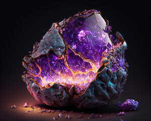 Purple glowing amethyst crystal. Generative AI.
