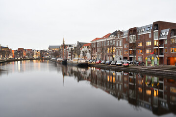 Fototapeta na wymiar Spaarne River in Haarlem in the evening.