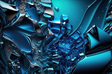 Abstract Chrome and Blue Ice Background: Futuristic Design, generative ai