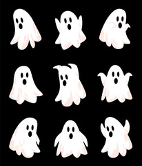 Ghost white fly vector set collection halloween black background