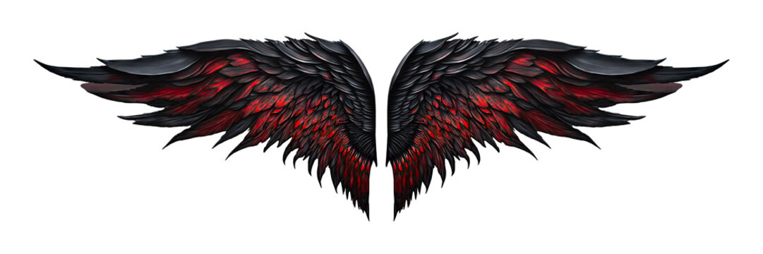 Isolated demon red and black wings on white background - Generative AI