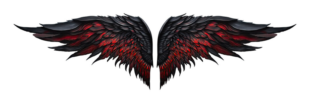 3d Illustration Demon Wings, Black Wing Plumage Isolated on White