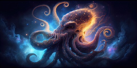 The kraken monster, giant octopus. Scary creature of the oceans. Generative AI.