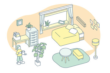 家の中の寝室。くつろぐための空間