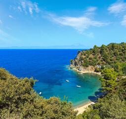 Fototapeta na wymiar Aegean sea coast landscape with beach, view from above (Chalkidiki, Greece).