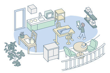 ベランダのある部屋。くつろぐ室内