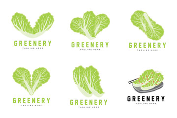 Chinese cabbage Logo Design Green Plant Vector Kimchi Food Ingredients