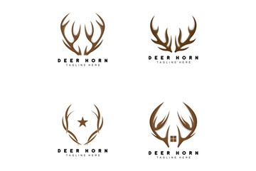 Deer Antler Logo, Antler Icon Illustration, Christmas Santa Animal Vector, Brand Design