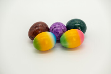 Easter multicolored painted eggs .Easter food.Spring religious holiday.Easter holiday tradition.