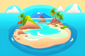 Fototapeta na wymiar Tropical island in the ocean sea. Exotic natural landscape. Summer vacation. Vector illustration - generative ai