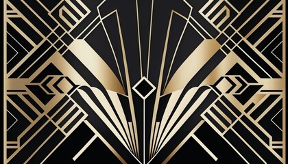 Art Deco Pattern Art Design from 20s, black and gold. AI generative.