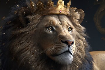 Lion with crown, Lion King, Generative AI - obrazy, fototapety, plakaty