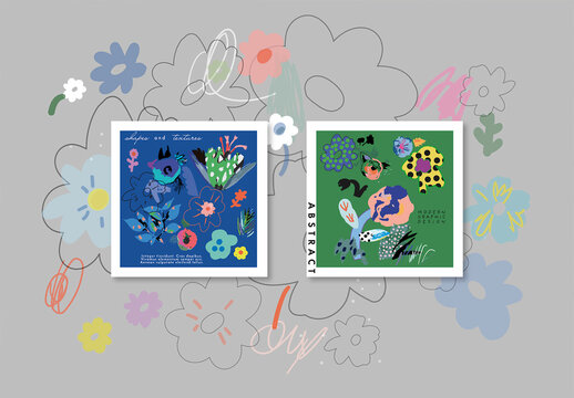 Set of Floral Cards Layout
