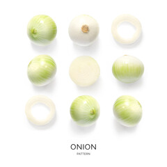 Seamless pattern with onion. Abstract background. Onion on the white background.