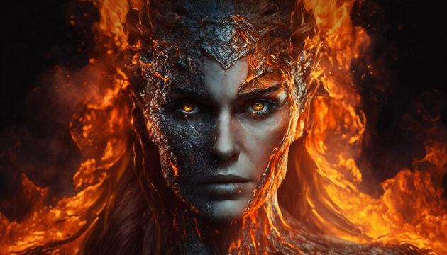 Hel god of Darkness - on fire - German Mythologies - Generative AI