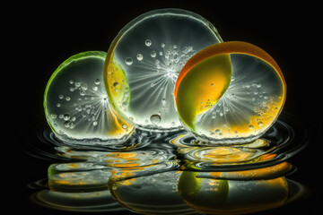 Fototapeta na wymiar back light on sliced citrus, orange lemon and lime on neutral background, generative ai illustration