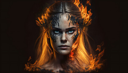 Hel god of Darkness - on fire - German Mythologies - Generative AI