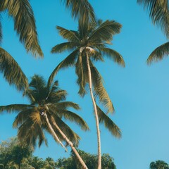vintage tone image of coconut tree on day time and clear blue sky - generative ai