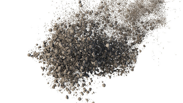 falling rocky debris with dust, isolated on transparent background