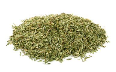 Pile of dried thyme isolated on white