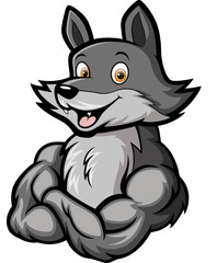 Strong wolf cartoon mascot character